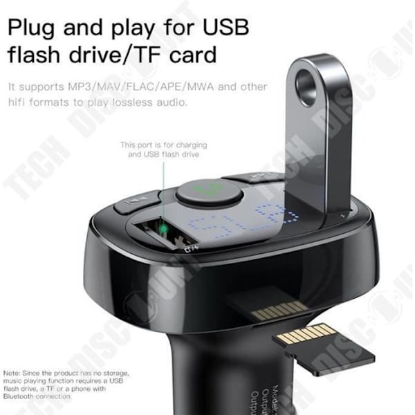 TD® USB biloplader til cigaretlighter til håndfri telefon FM-transmitter bilkit med Bluetooth LCD MP3-afspiller