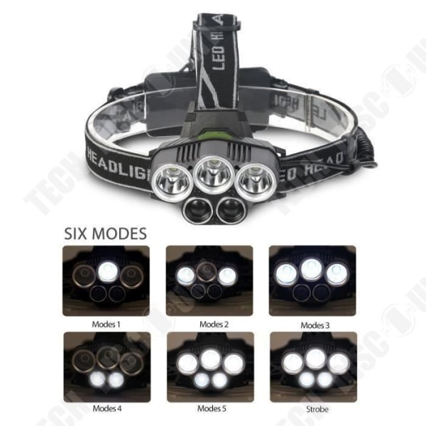 TD® Hovedlys LED belysning strøm batterier lygter lys arbejde camping strand fiskeri lys fem forlygter
