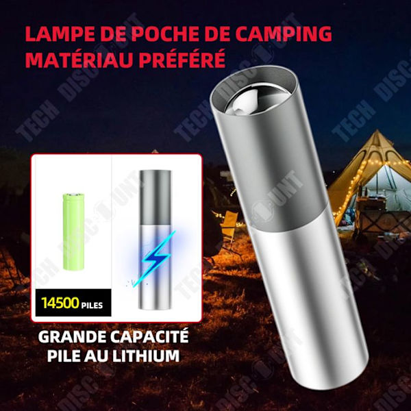 TD Mini LED genopladeligt lommelygte med 3 lysindstillinger og zoomfunktion til børn, gave til camping, vandreture, nødsituationer og strømafbrydelse