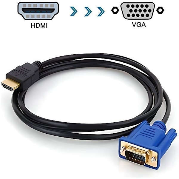 Moclever HDMI - VGA -muunnin, 1,8 m - 5,9 ft 1080P HDMI uros - VGA uros 15 pinninen M-M liitäntäkaapeliadapteri kannettavalle tietokoneelle