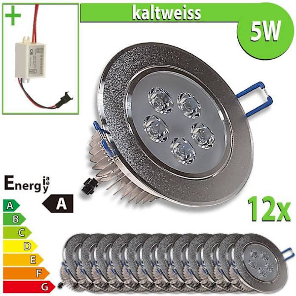Spot encastrable LED - LEDVero - 5W - Kallvit - 12x - Inomhus - Hög kvalitet Vit kyla