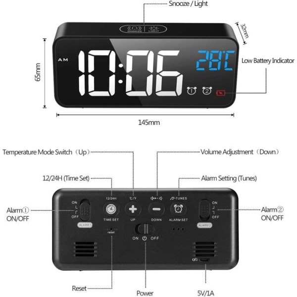 16 tums LED digital väggklocka, stor display, med fjärrkontroll, stor display, timer och nedräkning. Svart