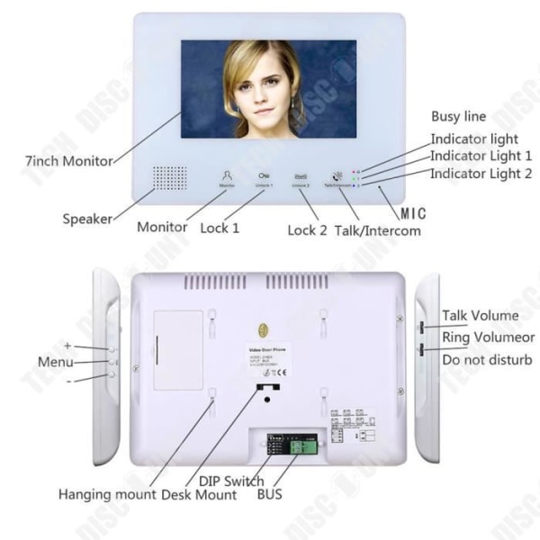 TD® Video Doorbell Intercom 7-tums LCD-skärm Färg Night Vision Tvåtråds vattentätt byggnadsintercomsystem