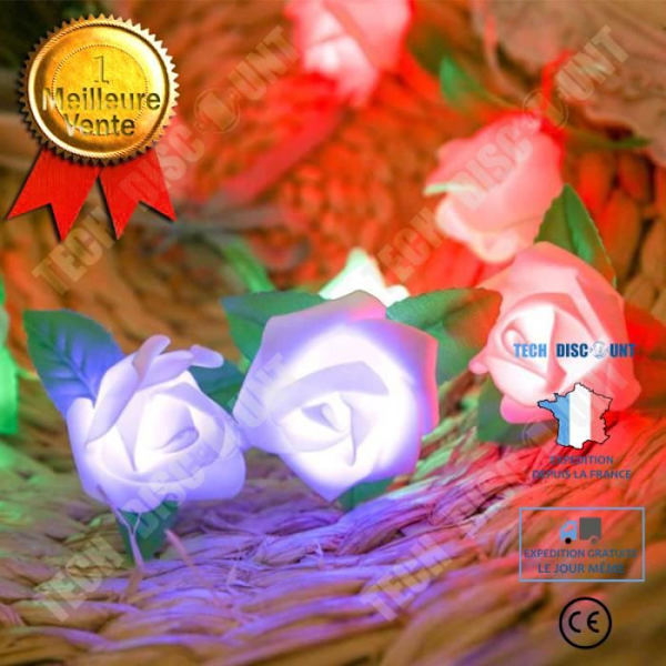 Ljusgirlang - TECH DISCOUNT - 20 Vita Blommor - Varmvit LED - Inomhus - Batteri Vit