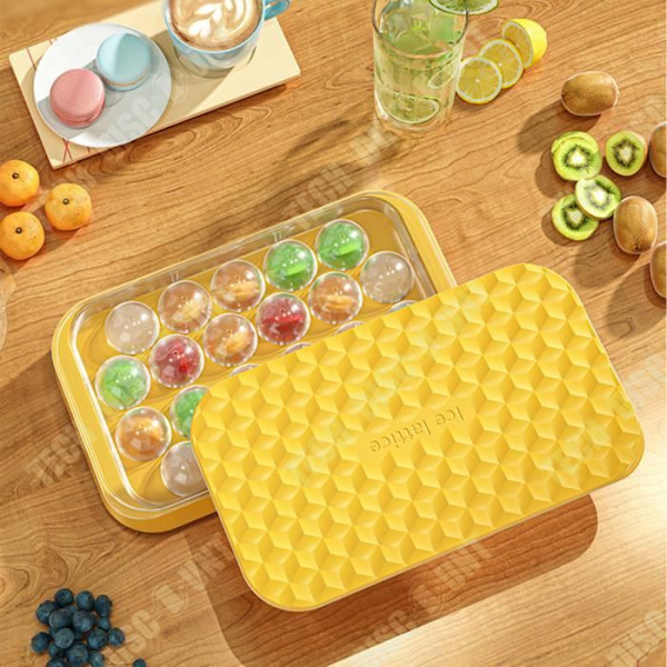 TD® Ice Cube Mould Ice Cube Making Hushållens runda iskubsförvaring med lock Artefakt för iskub i silikon
