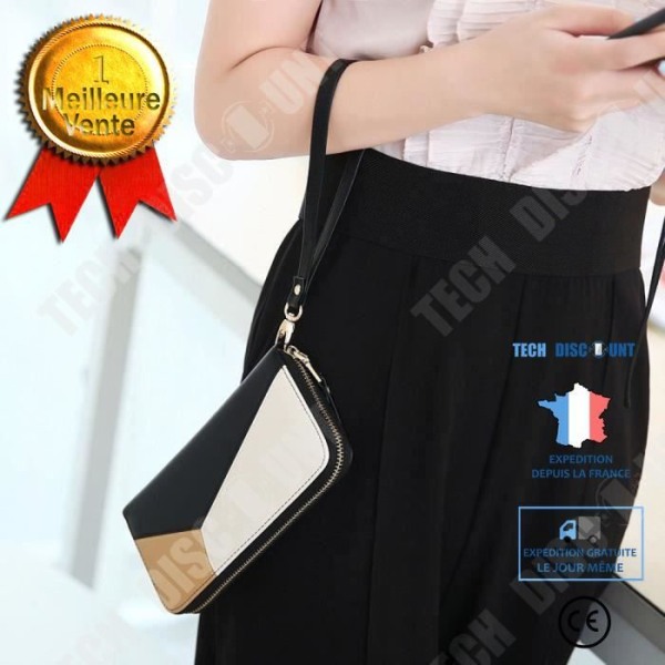 TD® Lång plånbok för kvinnor Checkmönster Sedlar Kort Feminina lädervaror Lyxigt utseende Läderdesign Svart färg