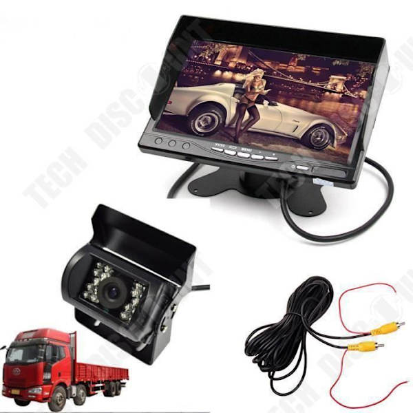 TD® Käännettävä kamera 7" 12-24 V Tiret Tuki LCD-näyttö - Peruutusjärjestelmä Kuorma-auto Bussi - 10 m Videoextensionkaapeli