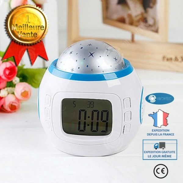 INN® Projektor Radio Väckarklocka LED LCD Alarm Musik Termometer Jul Stjärnhimmel LED Väckarklocka för barn