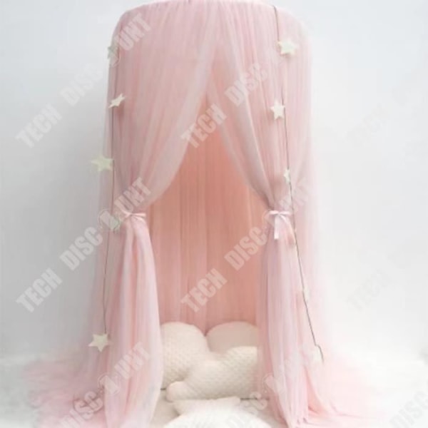 TD® Myggnät för barn i form av en sänghimmel i rosa färg med nätdekoration trendiga barnkronor atmosfär