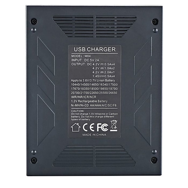 Batteriladdare - TD - 4 platser - Överbelastningsskydd - LED display - USB
