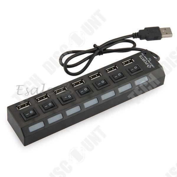 TD® HUB USB 2.0 Adapter 7-portar med LED-switch för PC Tablet USB Flash Drive-anslutning perifer USB-lagringsdator