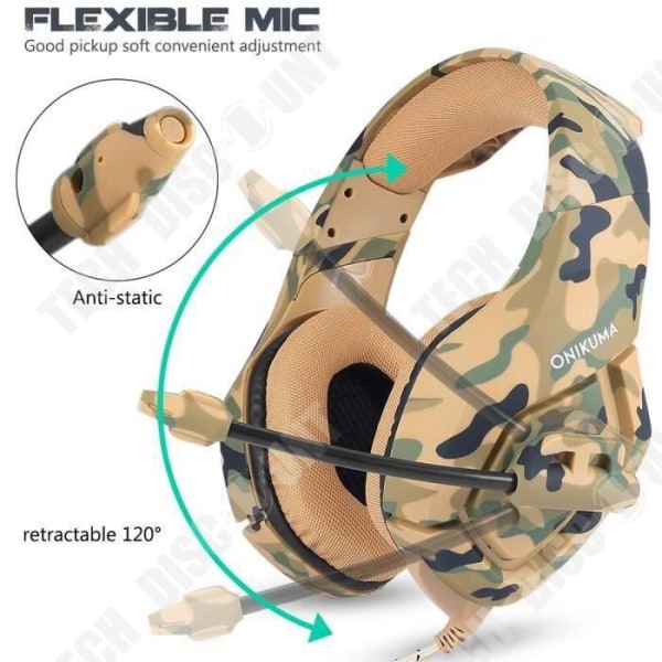 TD® Camouflage Gaming Headset-hörlurar med brusreducerande stereomikrofon