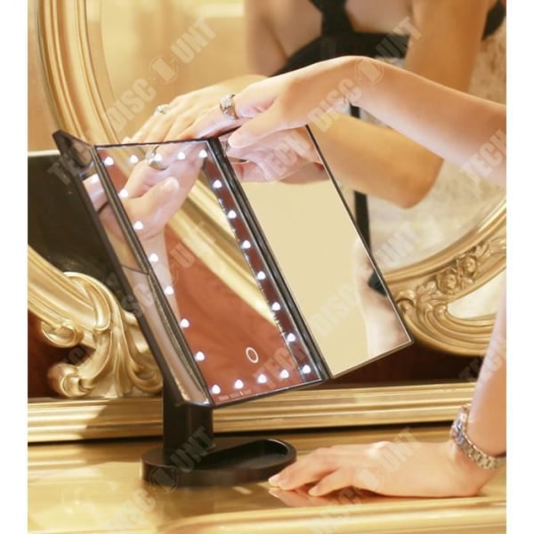 TD® 3-sidig hopfällbar spegel led lysande förstorande justerbara sektor batterier på fot smink badrum kosmetika proffs
