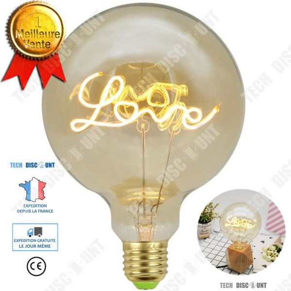 TD® LED-lyspære bil kold hvid filament blomstrende vintage dæmpbar kærlighed hjem dekorerende bogstaver bordlampe glas kærlighed