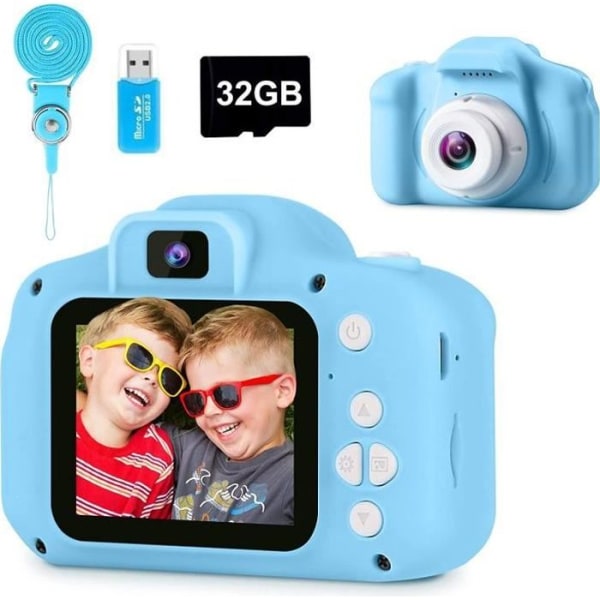 Barnkamera 20 MP mini uppladdningsbar digital videokamera för flickor Pojkar i åldrarna 3 till 10 + 32 GB presentkort