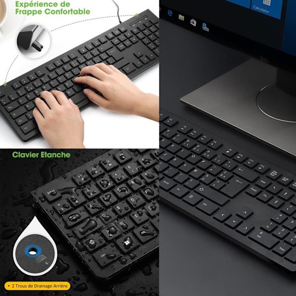 Computer Keyboard INN® 104 keys Wired Keyboard AZERTY USB Plug Play Chiclet Keys Low Profile Numeric Keypad Black