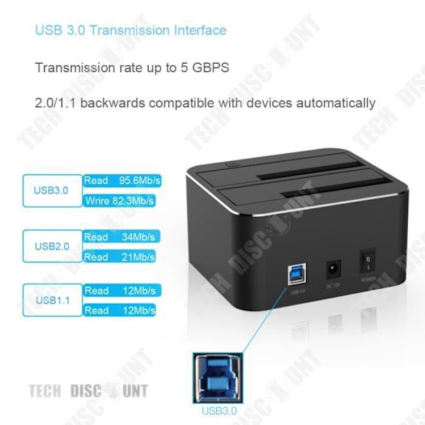 TD® SATA-levyn ulkoinen USB-kotelo kaksinkertaiselle SSD:lle tukiasema muistikortille kannettavassa PC:ssä tai työpöydällä.