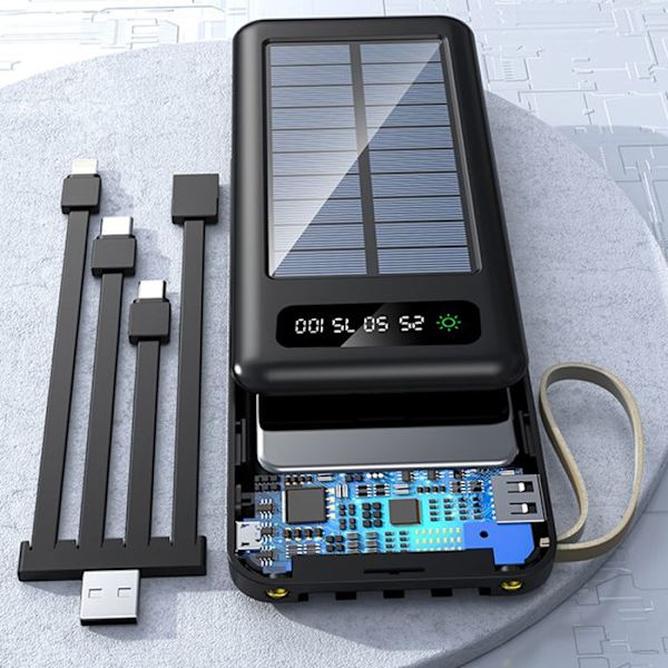 TD® Mobile Power 30000 mAh Solladdare med en till fyra kablar