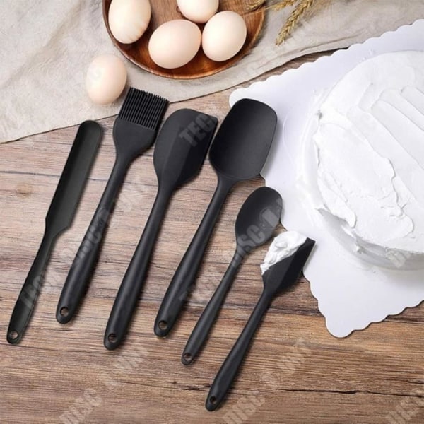 TD® 6-delat set silikonspatel oljeborste köksredskapsverktygssats svart non-stick matlagningssked