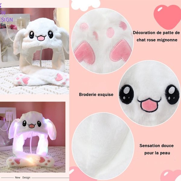 TD® Kaninhattöron som rör sig vit baby barn plysch täcke mössa vuxen kvinna scarf Julklapp