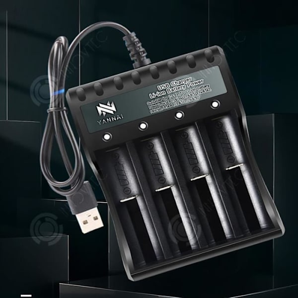 INN® Lithiumbatterioplader 3,7 V med 4 pladser til nikkel-cadmium batteri 1,5 V USB fire uafhængige opladningsstøtter