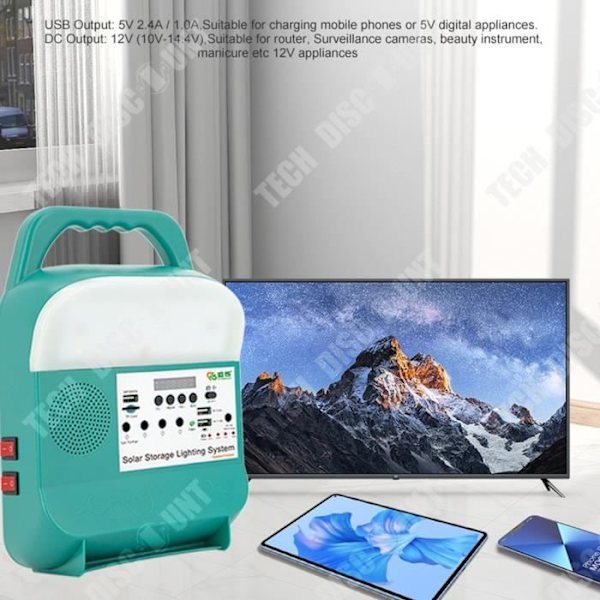 TD® 12V Aurinkovoimabatteri TV Lataus LED Valo Bluetooth Audio Yhteys Aurinkovoimasysteemi Aurinkolaturi