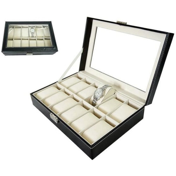 Mäns konstläder Watch Box Present 12 klockor förvaringsbox för klockor och smycken