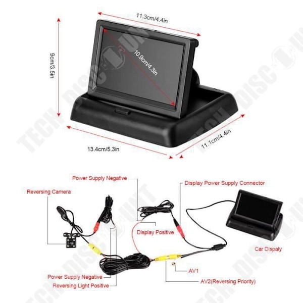 TD® Bilkamera med 170 ° HD + 4,3 tommer bakkamera LCD monitor med nat-syn - bageste radar til parkering