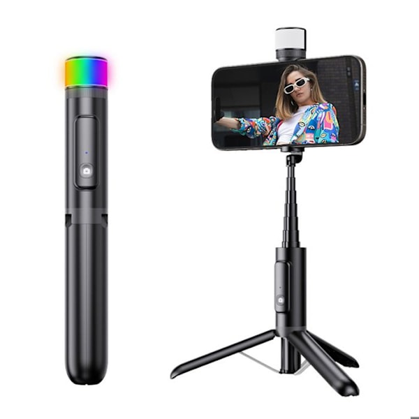 Selfie Stick - TD® - Sammenklappelig Stativ - Bluetooth 5.0 - LED Lys - 360° Rotation