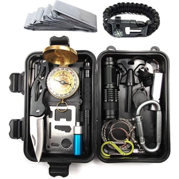 AOLVO Multifunctional Survival Kit Outdoor Emergency Kit med 15 verktyg