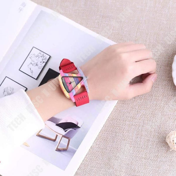 TD® Amoureux bambusur armbåndsur til damer, vandtæt ur med læderrem, leveres med gaveæske
