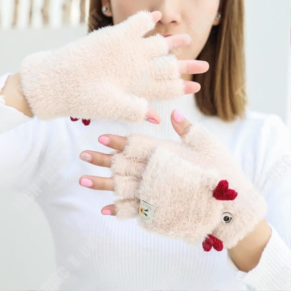 Vinterhandsker til søde piger i leopard Flip Flip i imiteret mink, strikkede halv-finger med dobbelt brug - TD®
