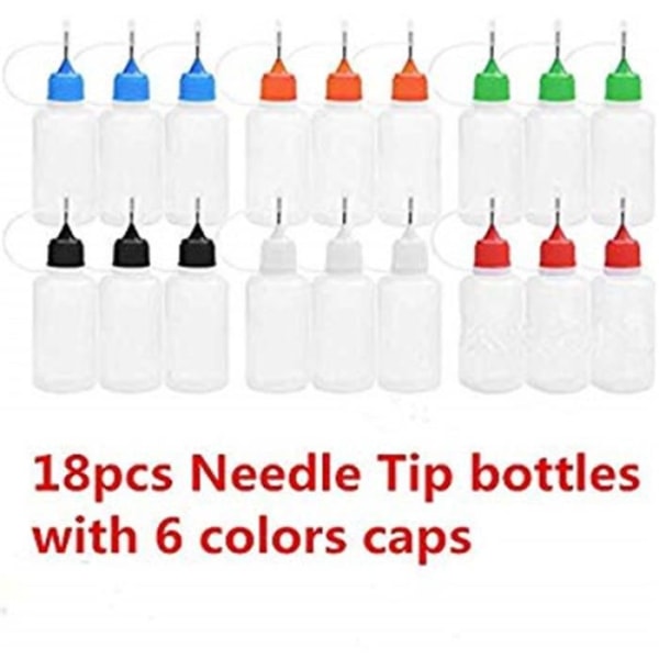 18 st 30 ml precisionsapplikatorflaskor med nålspets och 12 st LDPE-flaskor med finspets i plast med av