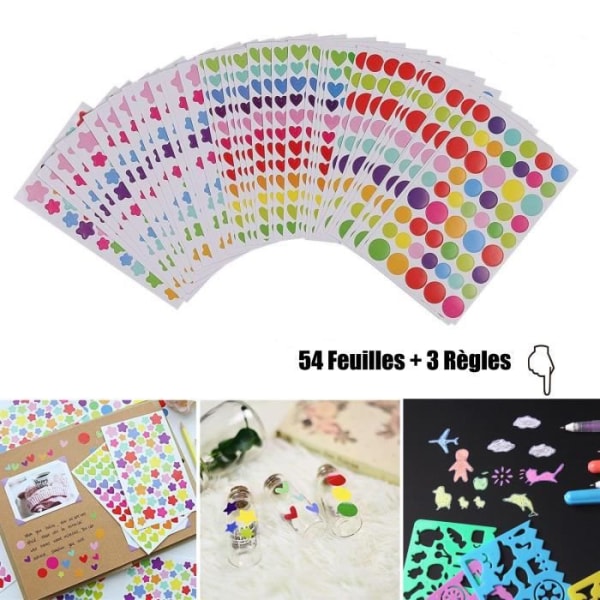 100 partier 54 ark Färgglada prickar Stjärnor Hjärtformade självhäftande klistermärken för barn