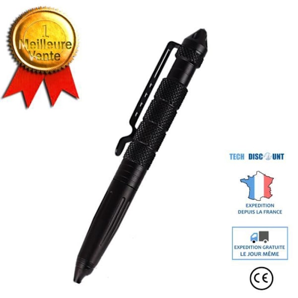 TD® Multifunktionel pen - aluminium taktikpen - bærbar pen - sort