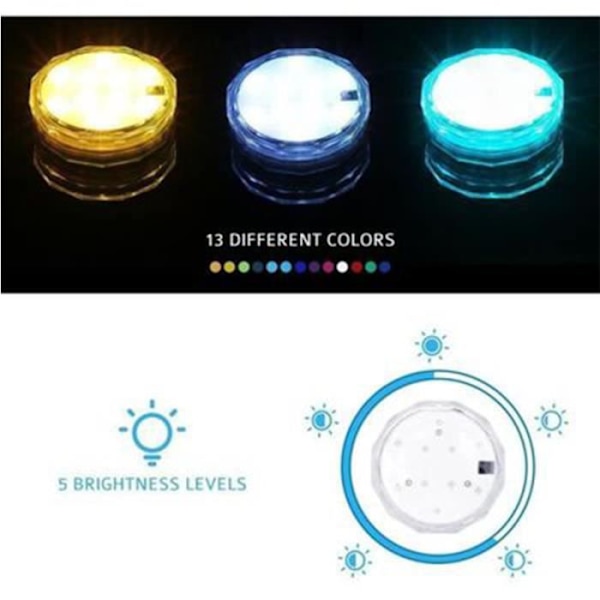 TD® julklappar 2 stycken nedsänkbar LED-lampa med fjärrkontroll för damm, akvarium, vasbotten RGB energiklass