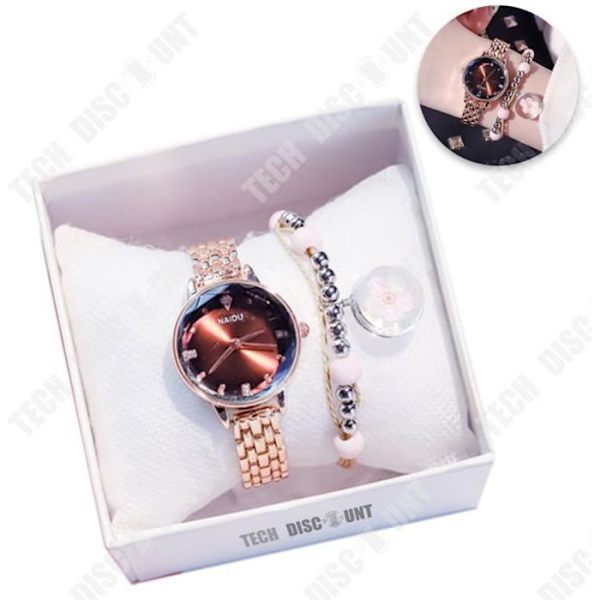 TD® Diamond Mirror Rhinestone Par Quartz Watch Set Net Red Hot Ultra-tunn stålarmband Damklocka