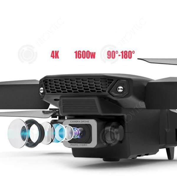 INN® Drone ilmakuvauksen HD 4K kaksikamera Drone musta kauko-ohjattava lentokone E5251 + 2 drone akkua