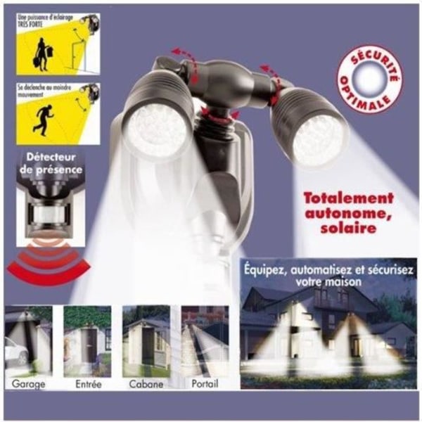 LCC® Solcelleprojektor 2 x 3 W Ultra Kraftige - 250 Lumen - Bevægelsessensor - Sort Svart