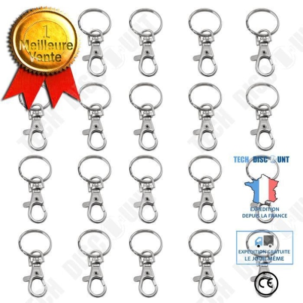 TD® Lot om 20 karbinhakar med nyckelringar hänga nyckelring för figurer verk diameter 20 mm silver färg stor qua