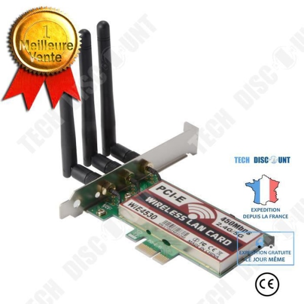 TD® PCI-E Express trådløst Wifi-kort 450Mbps med 3 stk. LAN-antennen til Windows 7-8-10-XP AC990