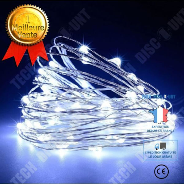 TD® USB Lyskæde LED, 20M 200 LEDs 8 tilstande med fjernbetjening, til have, jul, bryllup, fest (kold hvid, 2 stk).