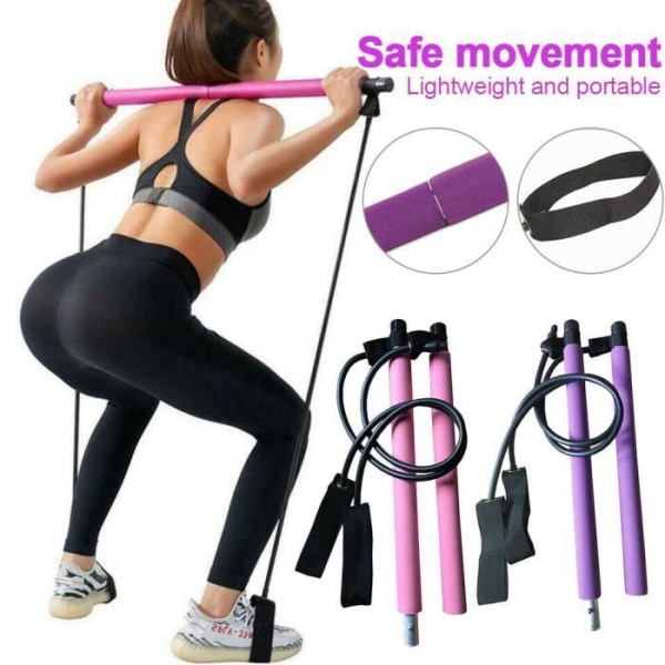 LOT OM 1 SET Bärbar Pilates Bar Kit med motståndsband, Resistance Bar-Yoga Stick-Träningsstång ROSA