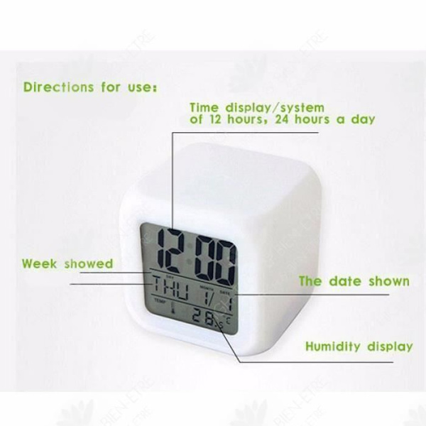 HTBE® LED vækkeur farveskiftende farver tegneserie elf kvadratisk belysning termometer alarm kalender vejrudsigter
