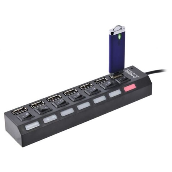 USB-hubb - Ej specificerat - 7 portar - Individuella switchar - Ljusindikatorer - USB 2.0