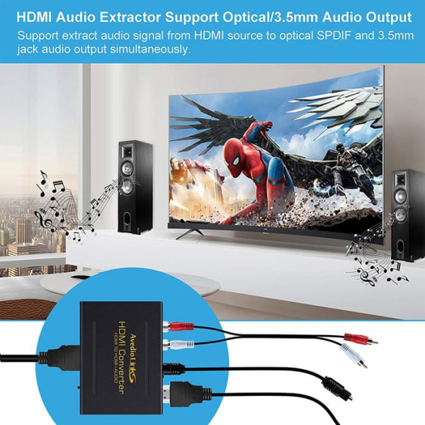 TD® HDMI audio extractor konverter SPDIF + RCA L - R TV DVD Sort - Video- og lydtilbehør - kabel og HDMI-stik
