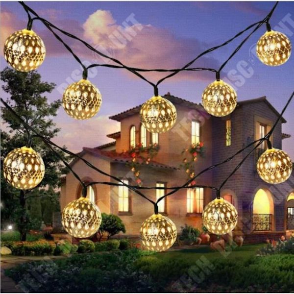 TD® Solar Lights 10LED marockansk julboll dekorationsljus utomhus vattentät LED järn Silver Ball String Light