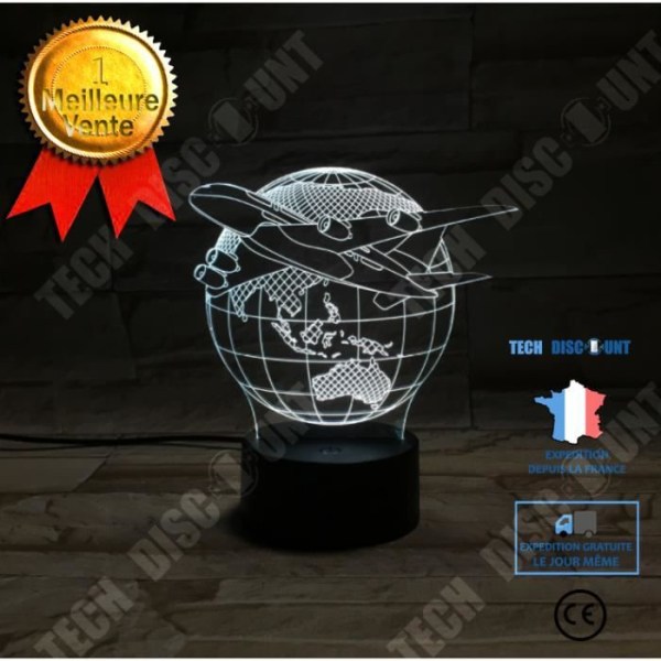 TD® 3D Lampe Illusion Optisk Led Natlampe 3D Lampara Nattelys Lampe Verdenskort Flyplan Globe Jord 7 Skift
