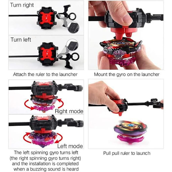 12 Burst Turbo Spinning Tops med Launchers och förvaringsbox - GOBRO - Gyro Pocket Box Pro - Svart Svart