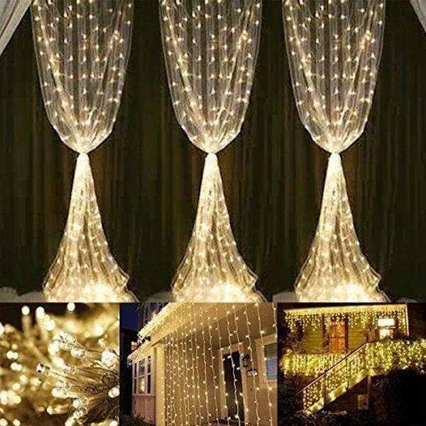 6m*3m Gardinljus, LED Fairy Lights, 8 Modes, 594 LEDs, Warm White Light